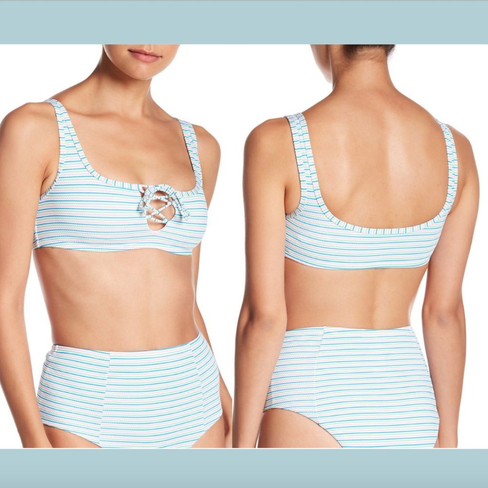 NEW $95 Onia Erin‎ Striped Lace-Up Bikini Top Balloon Pink stripe [ XS ]